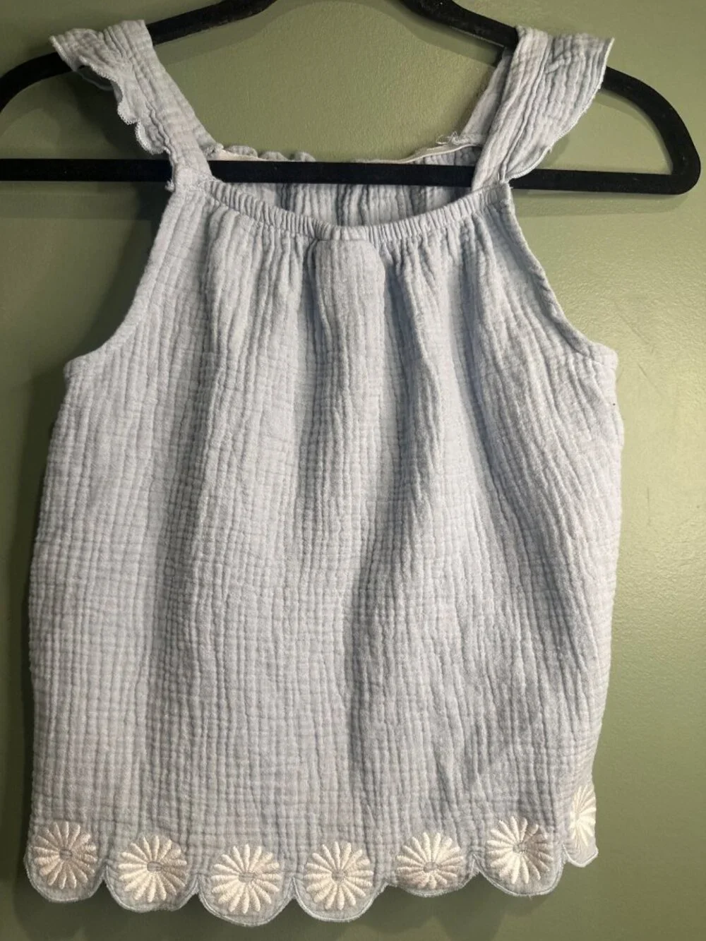 Rachel Zoe Girls Size 14 Blue Cotton Gauze Tank Top Embroidered Daisy Hem School